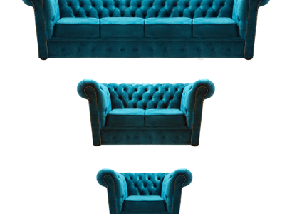 Blau Neu Sofa Set 3tlg Modern Textil Chesterfield Wohnzimmer Komplett